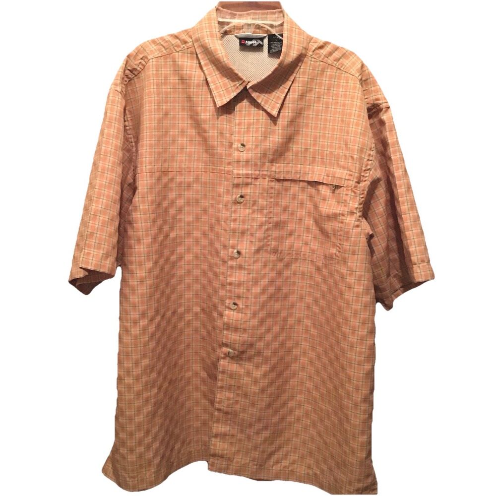 Alpine Design Vented Orange Plaid Fishing Medium Shirt Short Sleeve Zip Pocket